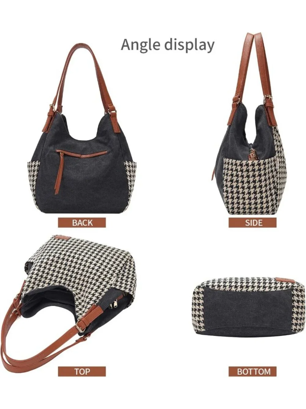 Stylish Canvas Hobo Tote Bag with Multi Pockets, Embroidery, Casual Shoulder